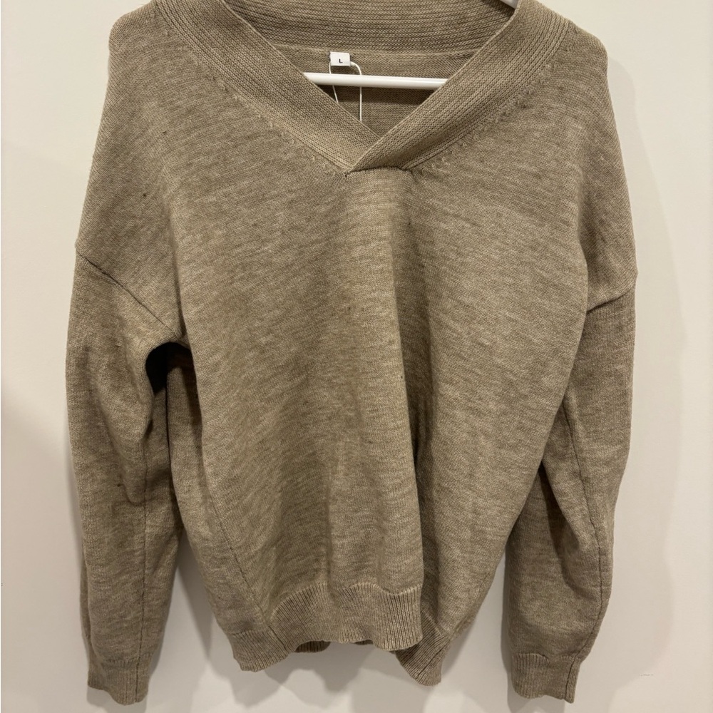 Cozy Tan V-Neck Sweater